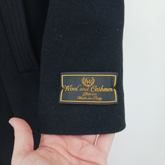 Brook Taverner Wool Cashmere Overcoat Black BURLINGTON Made In Italy Size 8 - Picture 7 of 14